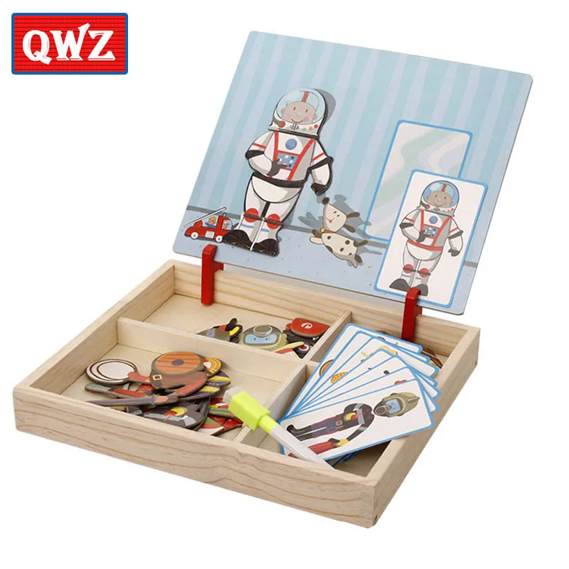 Деревянные детские развивающие игрушки QWZ набор для настольных игр мольберт