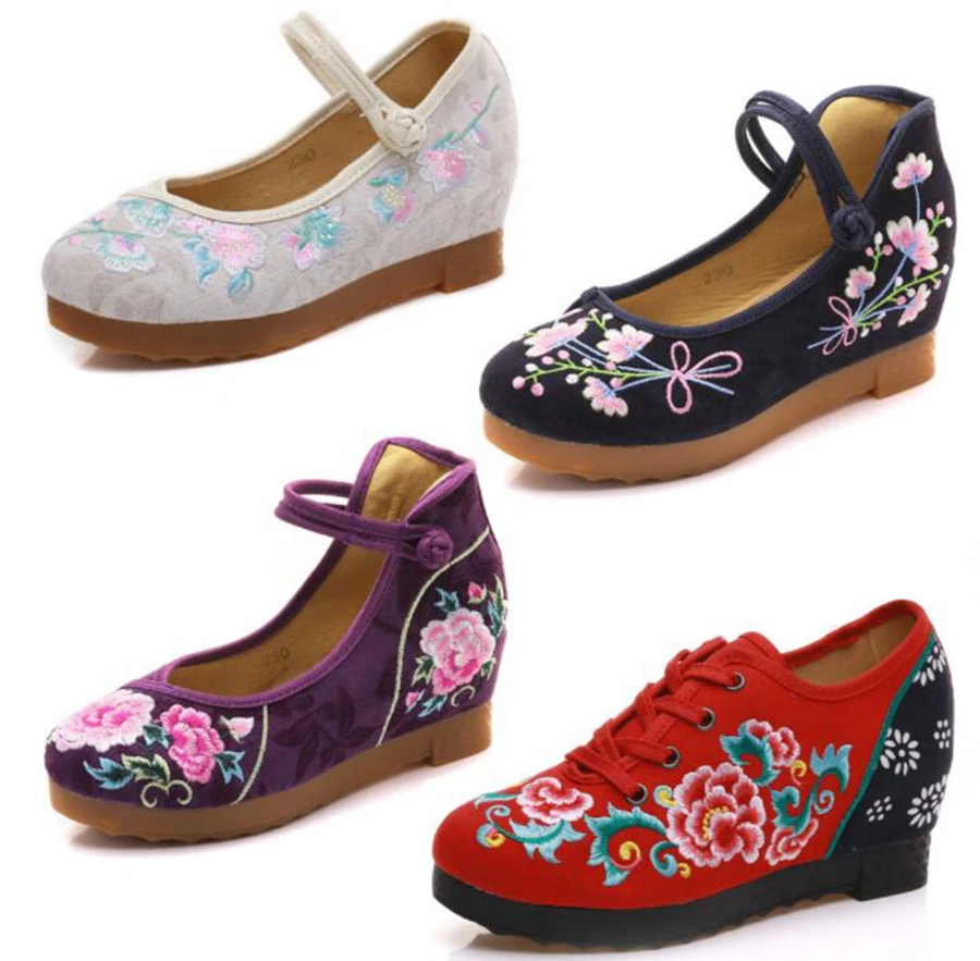 

Cotton High Wedge High Geel Embroidered Cloth Shoes Women's Single Shoes National Wind Comfortable Breathable Personality