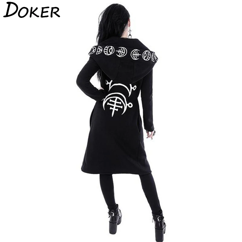  Gothic Punk Black Long Women Hoodies Sweatshirts 2019 Autumn Moon Print Long Sleeve Hoodie Women Lo