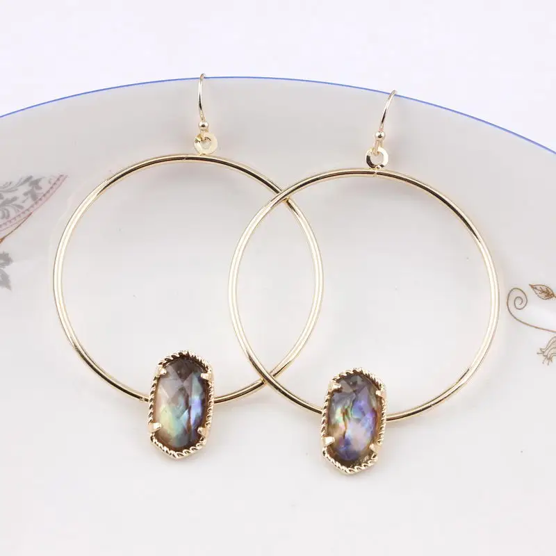 

2018 Fashion Mini Oval Faceted Resin Stone Earrings For Women Gold silver Geometric Round Circle Dangle Drop Earrings Wholesale