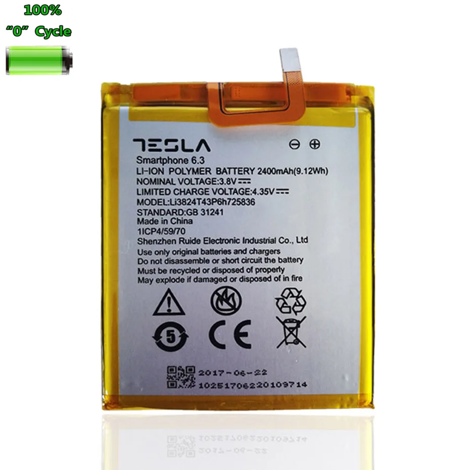 

Original 2400mAh Li-Polymer Battery For Tesla Smartphone 6.3 Dual SIM LTE Bateria Smart Phone Accumulator AKKU AKU