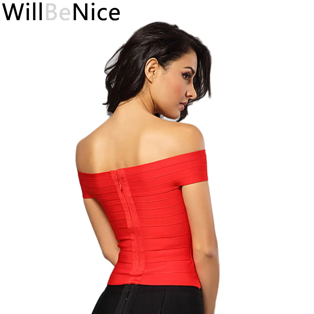 

WillBeNice 2022 Ladies Sexy Black Blue Red Off Shoulder Solid Bandag Top women New Arrival Tops Quality