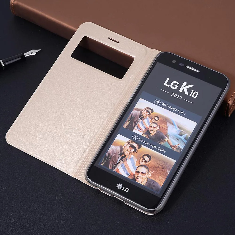 

Flip Leather Cover Smart View Case For LG K10 2017 K 10 K102017 LV5 LV 5 M250 M250N X400 5.3 Inch Phone Case Shockproof Shell