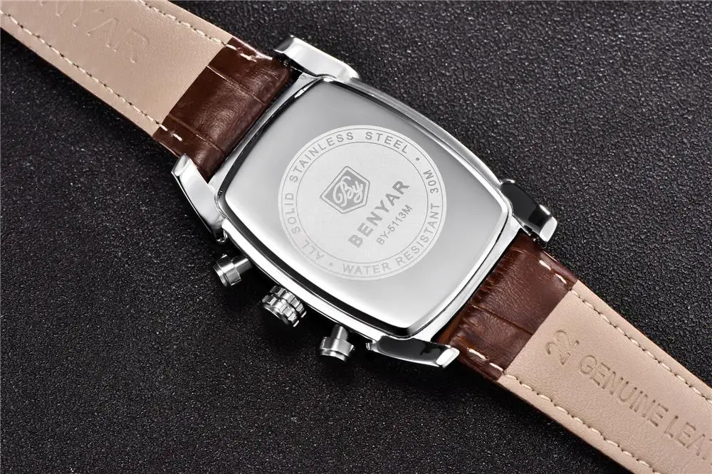 BENYAR Элитный бренд для мужчин кварцевые Дата повседневное часы для мужчин армейские военные виды спорта часы мужской кожаный Relogio Masculino BY-5113M
