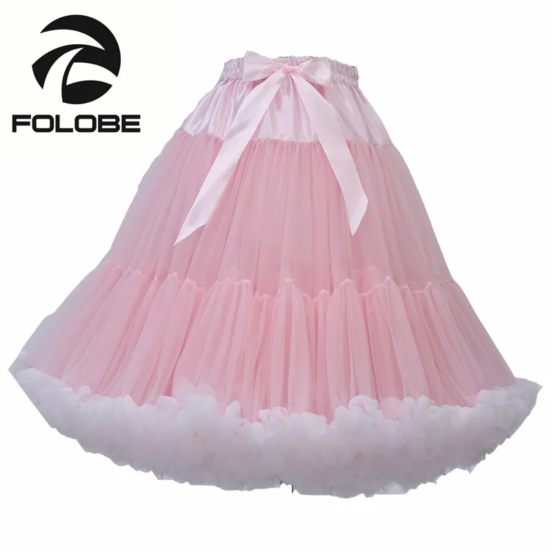 FOLOBE/модные разноцветные пышные мягкие юбки-пачки для женщин и девочек 55 см; юбка-американка для балерины; вечерние юбки для танцев; Лидер продаж; TT009 - Цвет: pink white