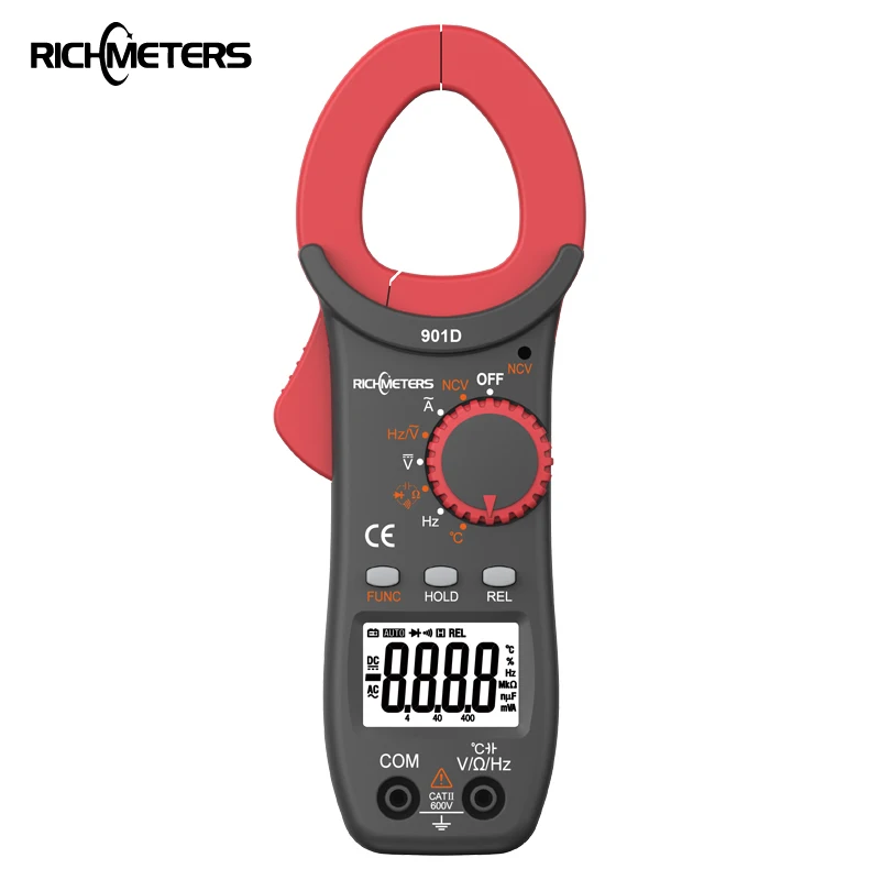 

RICHMETERS RM901D Digital Clamp Meter 4000 counts NCV Auto-Ranging AC/DC Voltage Frequency Resistance Capacitance Diod Temperatu