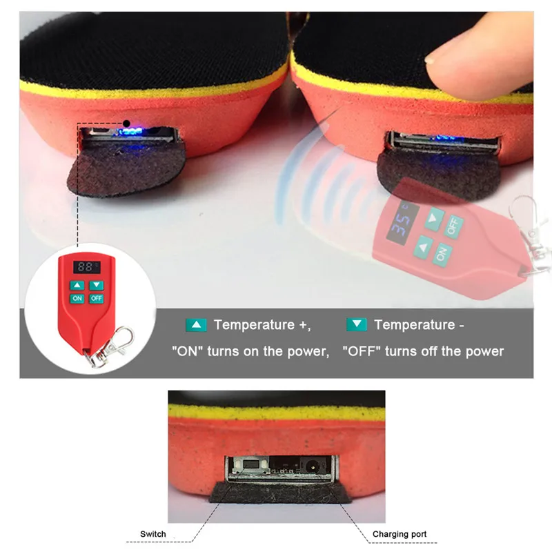 Unisex Warm Electrically Heated Insoles Increase Heating Pads Winter Outdoor Sports Ski Hunting Thermal Insoles EUR SIZE 35-46#