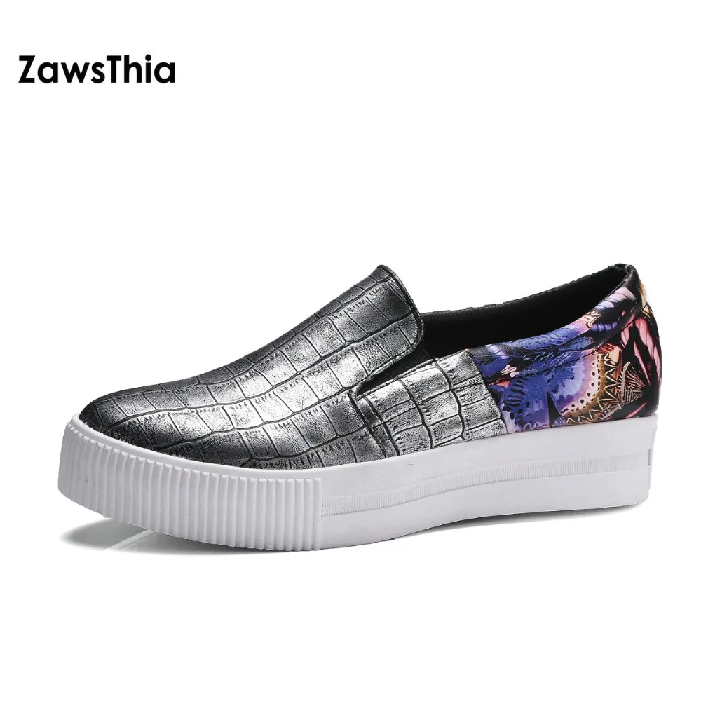 

ZawsThia 2018 spring and summer silver black loafers butterfly print women slip-on casual woman sneakers girls shoes flats 34-43