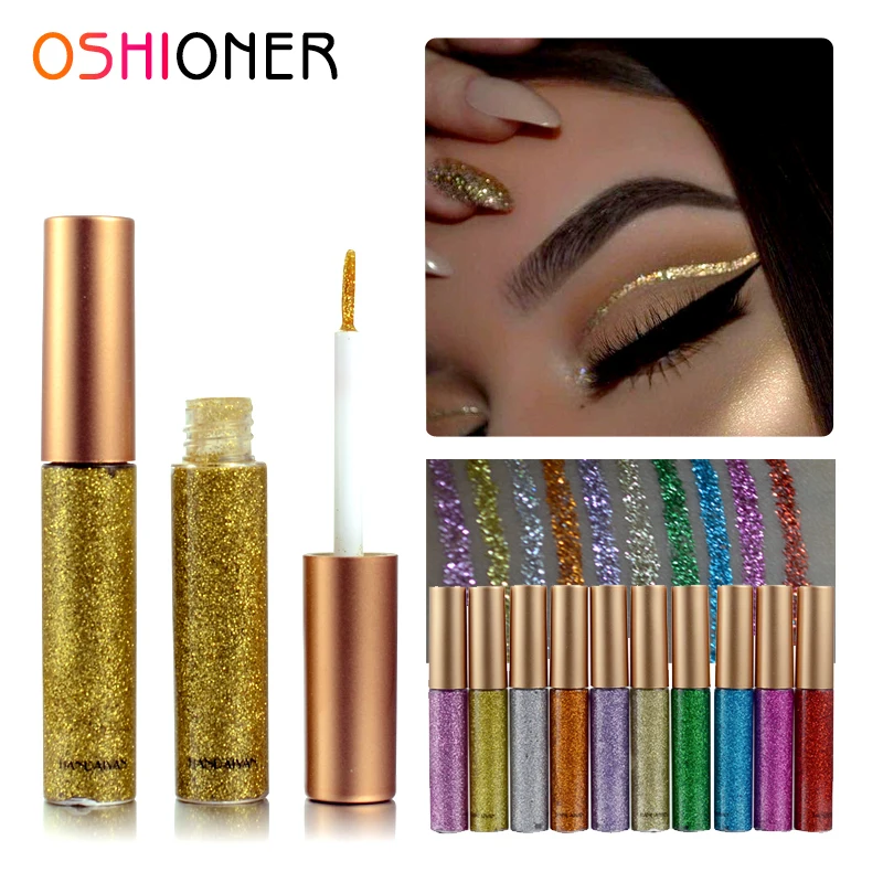 OSHIONER 10 Colors Glitter Liquid Eyeliner Long Lasting Waterproof Shimmer Sparkling Metallic Colorful Eyeliner Pen Eye Shadow