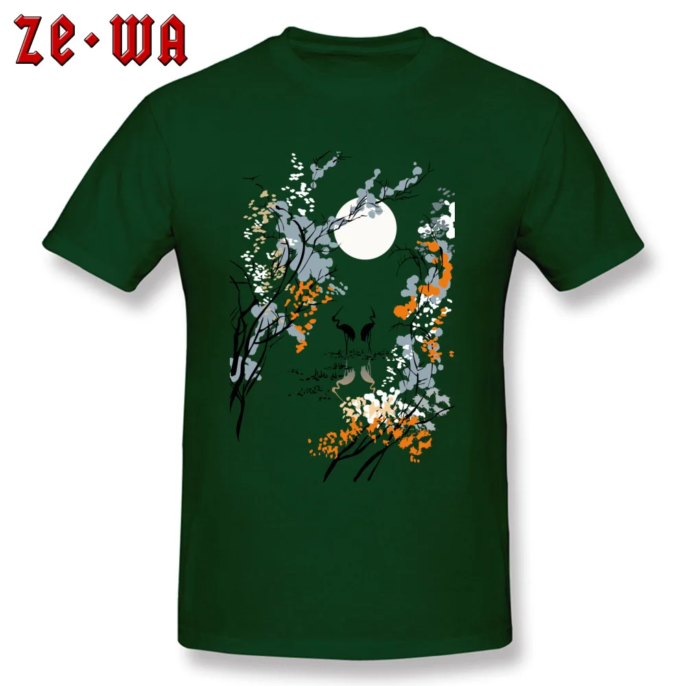 Graphic Men T-shirts Crewneck Short Sleeve 100% Cotton Fabric japan landscape painting tree Tops Tees Printed Top T-shirts japan landscape painting tree dark