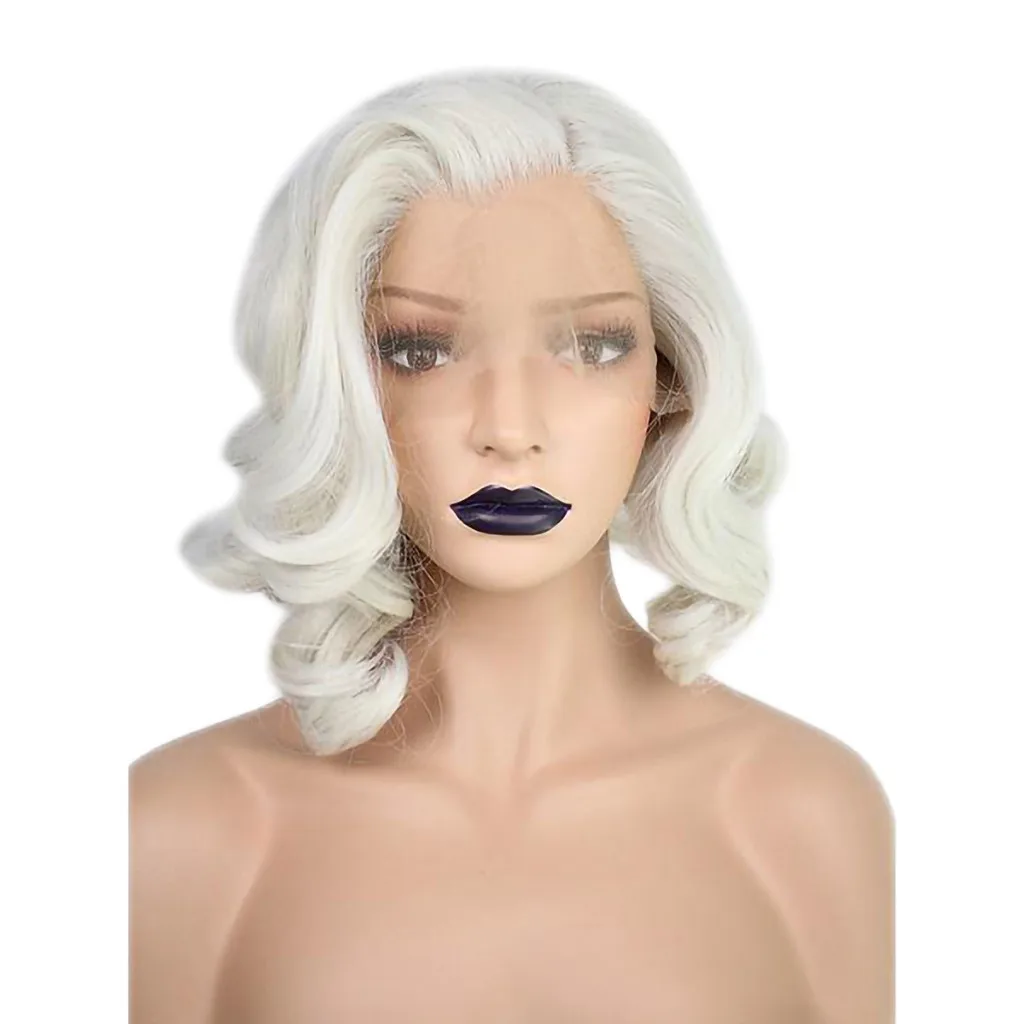 

ISHOWTIENDA High Density Wigs Lace Front Full Wig Short Wave White Natural Looking Women Synthetic Wigs False Peruca #XTJ