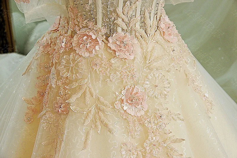 Роскошное арабское свадебное платье с коротким рукавом на шнуровке сзади бальное платье vestido de noiva 2017 Шампанское свадебное платье реальные