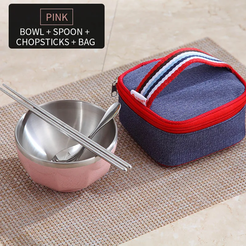WORTHBUY портативный набор посуды, китайский 304 нержавеющая сталь, набор посуды для путешествий с сумкой, столовые приборы для детей, набор посуды для пикника - Цвет: Pink 1 Set