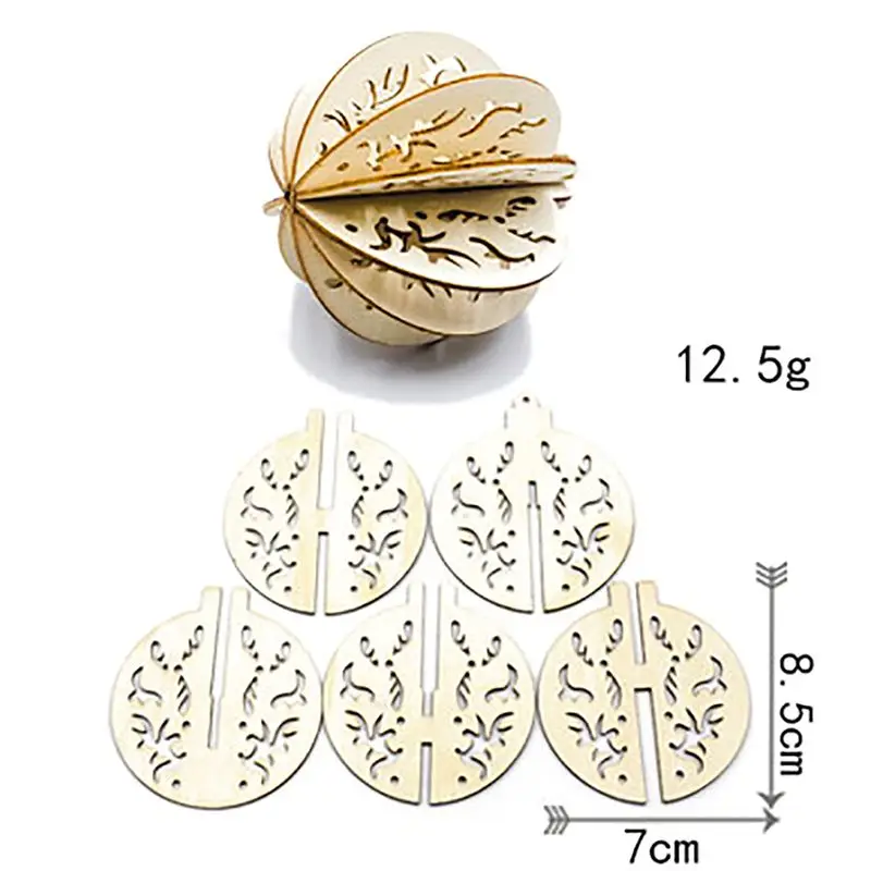 5PCS Wood Slices Splicing DIY 3D Christmas Pendants With Hang String For Xmas Tree Or Home Indoor Decorations Produtos Natalinos