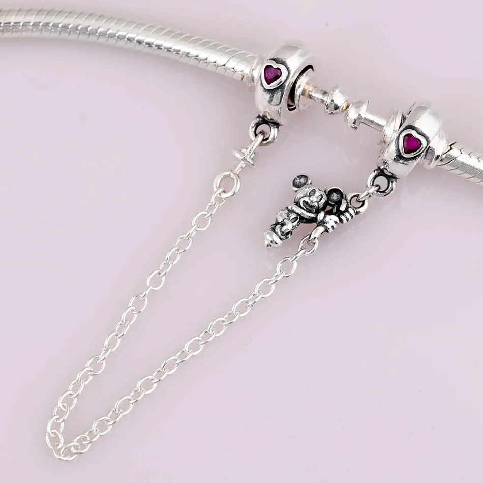 925 Sterling Silver Decorative Butterflies Safety Chain Fit Charm Bracelet