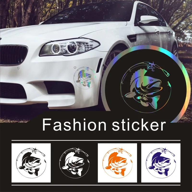 

14.1*14.3CM Fishing Rod Hobby Fish Vinyl Reflective Decal Car Motorcycle Sticker 3D Car Styling
