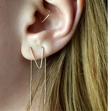 Dois Furos Brincos Jóias para As Mulheres Handmade Brincos Assimétricos Comprimento Dupla Criativa Piercing Pendientes Brincos Oorbellen