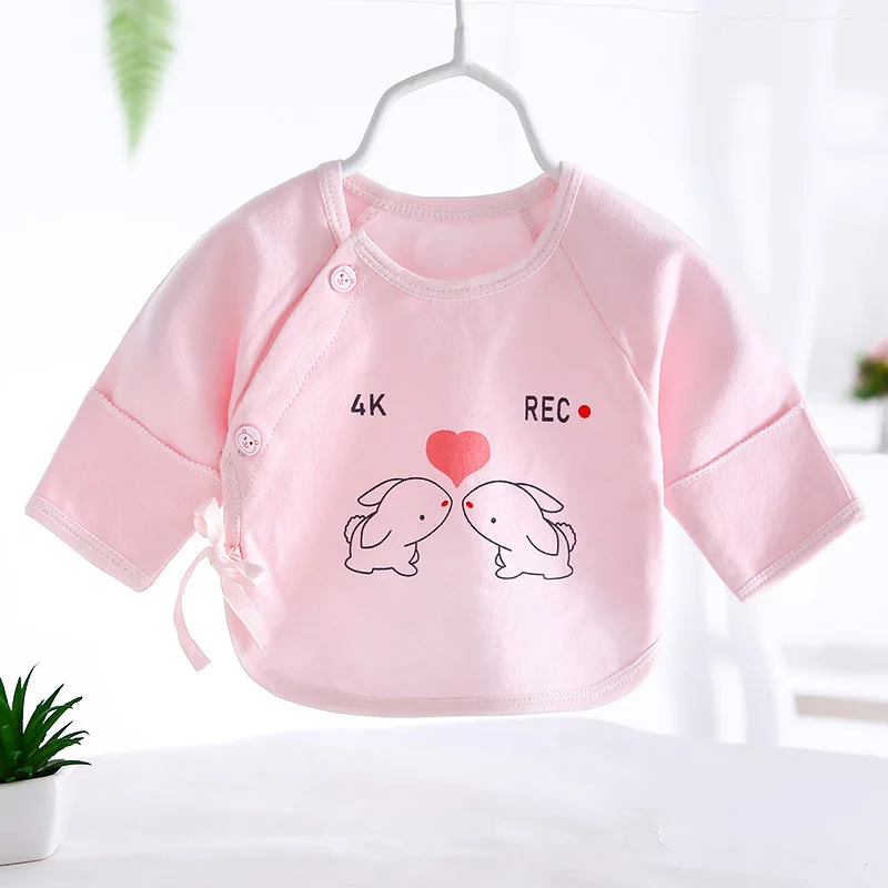 Новая весенняя Мягкая футболка для новорожденных, для детей от 0 до 3 месяцев, детская хлопковая майка с длинными рукавами, с короткими рукавами, с рисунком, милая одежда для сна - Цвет: 9037 pink