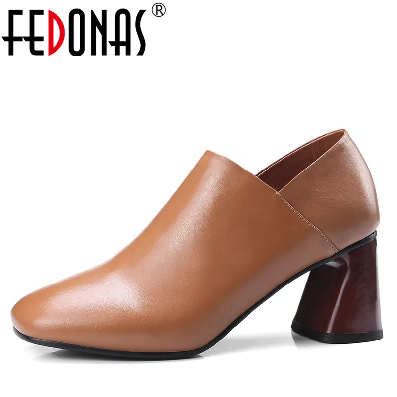 

FEDONAS 1Fashion Women Basic Pumps Genuine Leather Spring Autumn High Heels Shoes Square Toe Zipper Office Career Shoes Woman