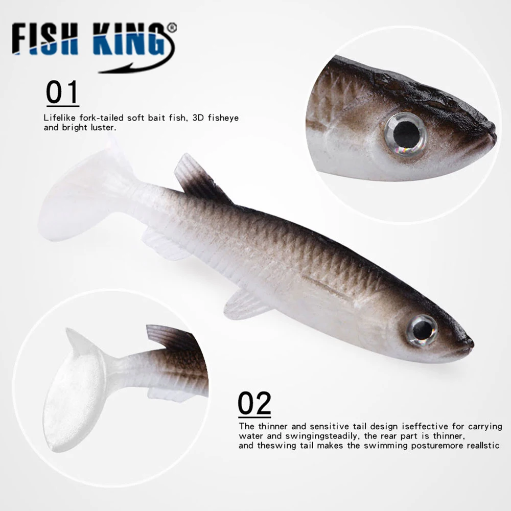  FISH KING Fishing Lure 5pcs Soft Body Bait 3D Bass Lure Wobbler 6cm Fake Fish Fishing Tackle Swim B