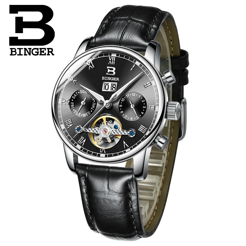 Швейцарские мужские часы BINGER люксовый бренд Tourbillon fulll водонепроницаемые