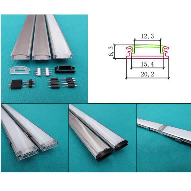 2-30 шт./лот 20 дюймов 0,5 м профиль светодиодной ленты для 15 мм шириной полосы, соединительный светодиодный профиль с крышкой для двойной ленты светодиодный светильник