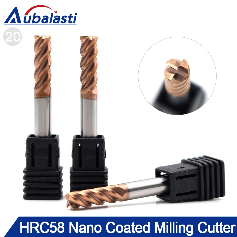 

Aubalasti HRC58 4 Flutes Solid Carbide End Mill Milling Cutter CNC Router Bits Tools CNC Milling Cutter Bits for Metal Cutting