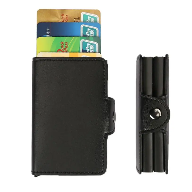 Тонкий кошелек Для женщин Для мужчин ID с протекторами для банковских карт кожаный бумажник держатель для карт посылка коробка Billetera hombre Бизнес держатель для карт - Цвет: Черный