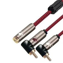 Аудиокабель RCA Женский двойной RCA Муж правый угол усилитель сабвуфера звуковые устройства кабель Hi-Fi OFC Плетеный 1 м 2 м 3 м 5 м 8 м