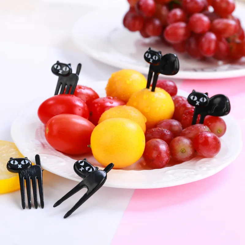 

6pcs/set Fruit Fork Reusable cute cool black cats shaped Fruit Fork Tableware Multiple Use Snack Cake Dessert Forks For Party
