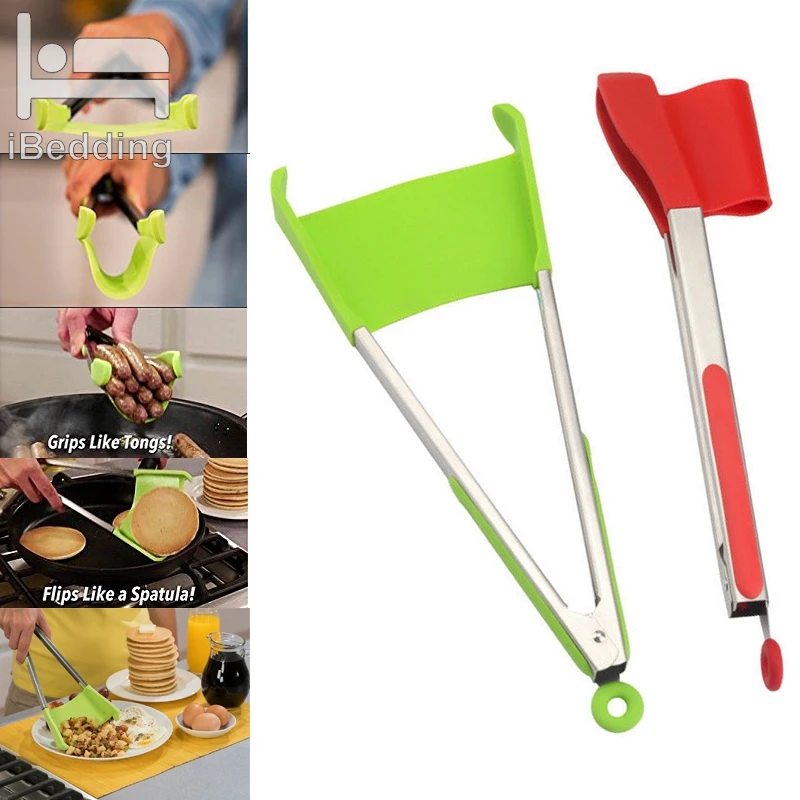 

9 Inch Clever Tongs 2 In 1 Kitchen Spatula and Tongs Non-Stick Heat Resistant Stainless Steel Frame Silicone and Dishwasher Safe