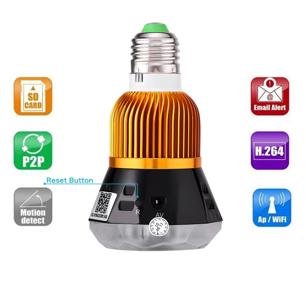 

Gold 1080P Full HD Bulb Light IP Camera WiFi Mini Network Wireless Security CCTV Lamp Camera Wide Angle Bulb DVR Remote Viewing