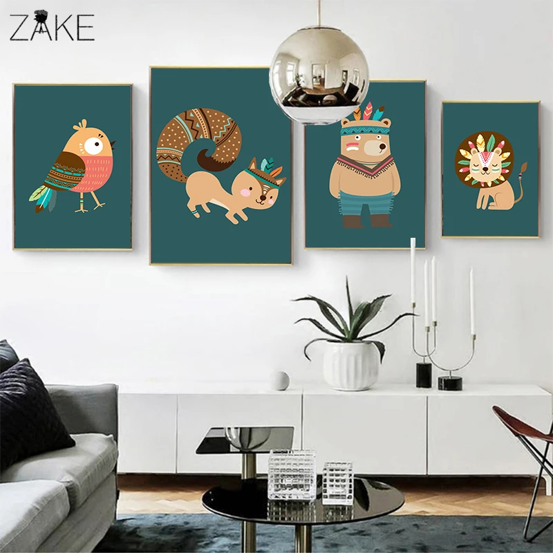 

Feather Fox Lion Bear Dream Nordic Posters And Prints Wall Art Canvas Painting Animal Wall Picture Baby Kids Room Bedroom Decor