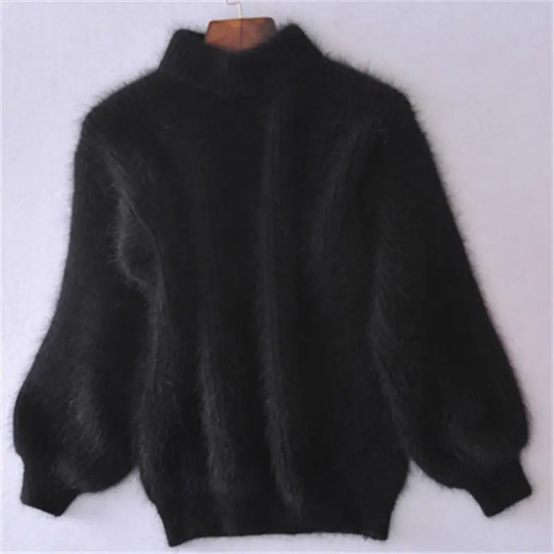 Зима Новая мода утолщенная теплая водолазка мохер женские свитера с рукавами-фонариками Повседневный однотонный тонкий Простой пуловер