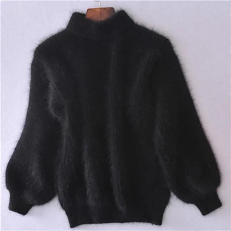 2017 Winter New Fashion Thickened Warm Turtleneck Mohair Female Sweater Lantern Sleeve Casual Solid Color Slim Simple Pullover