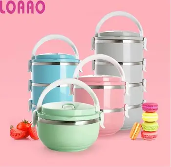 

LOAAO Colorful Thermal Lunch Box Picnic Box bowl Stainless Steel Food Storage bins Cute Mini Bento Box Food Case