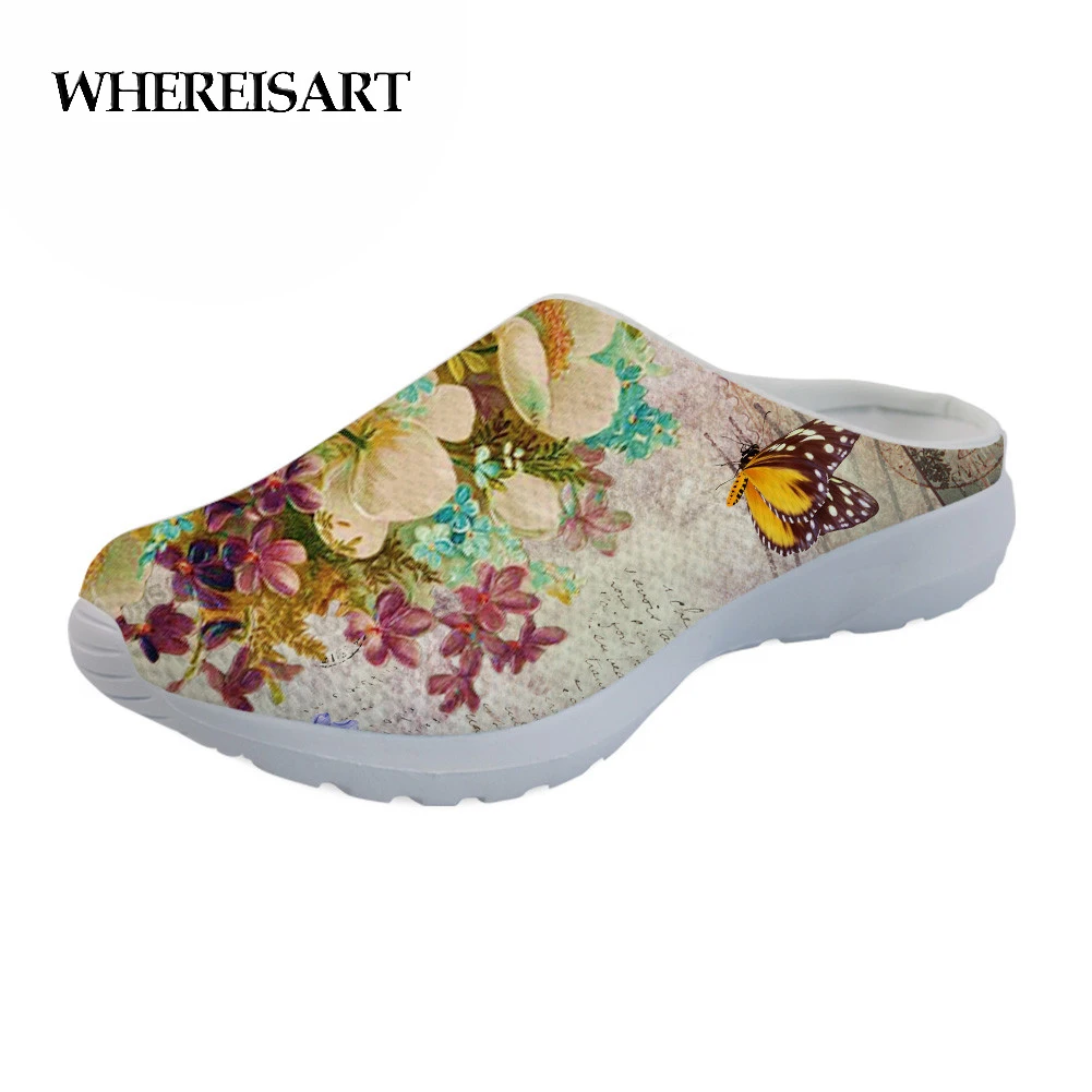 

WHEREISART Sandals Women Vintage Flower Printed Ladies Beach Sandals Roman Sandals Casual Antiskid Female Flat Nurse Sandalias