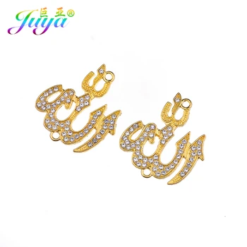 

Juya DIY Muslim Jewelry Making Supplies Cz Rhinestones Gold Allah Connector Pendants For Islamic Religious Jewelry Making
