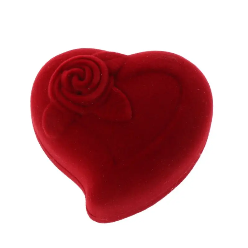 

Double Wedding Rings Box Velvet Heart Shape Red Rose Flower Box Jewelry Display