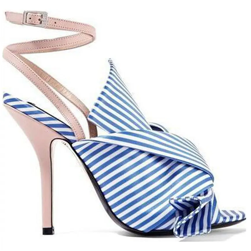 

JAYCOSIN Women's Sandals Peep- Toe Women Bow One-Strap Buckle Striped Color Matching High-Heeled Fish Mouth Sandals #WQY517