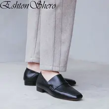 EshtonShero/Женская обувь; туфли на плоской подошве из натуральной кожи и PU искусственной кожи; летние женские лоферы без застежки с острым носком; Цвет Черный; размеры 34-40
