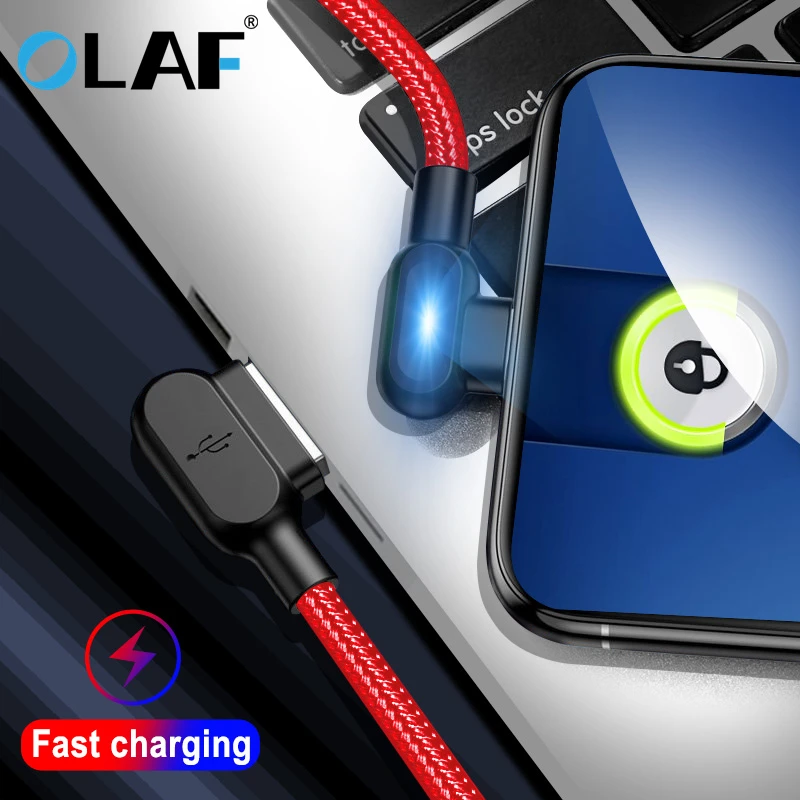 

OLAF LED Lighting 90 Degree Double Elbow Micro USB Type C Cable For Xiaomi MI A2 Redmi Note 7 Fast Charge Cable For Samsung S9
