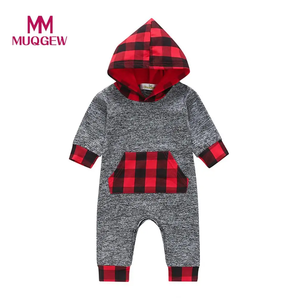 MUQGEW Infant Toddler Baby Boys Girls Plaid Hoodie Pocket long sleeve