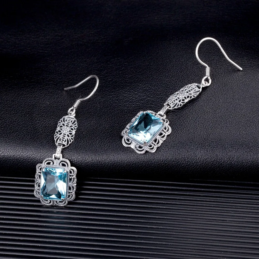 Серьги Szjinao в этническом стиле из серебра 925 пробы с аквамарином|earrings bridal|earrings