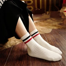Women's fashion trend cotton tube socks Japanese Harajuku style two bar stripes casual college wind girls wild breathable socks Women's fashion trend cotton tube socks Japanese Harajuku style two bar stripes casual college wind girls wild breathable socks