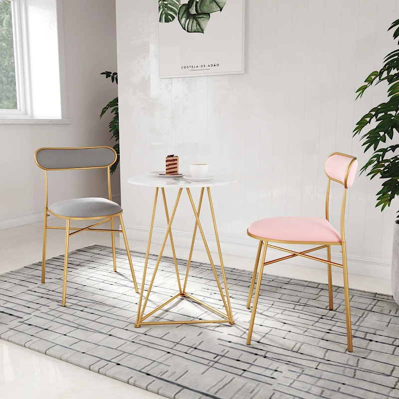 15% Nordic золотой обеденный кресло-шезлонг туалетный столик, стул для макияжа Изогнутые Чистый красный спинка малого железный стул