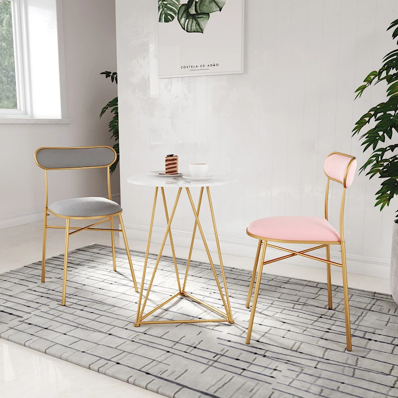 

15%Nordic Golden Dining Chair Lounge Chair Dressing Table Chair Makeup Stool Curved Net Red Small Backrest Iron Chair