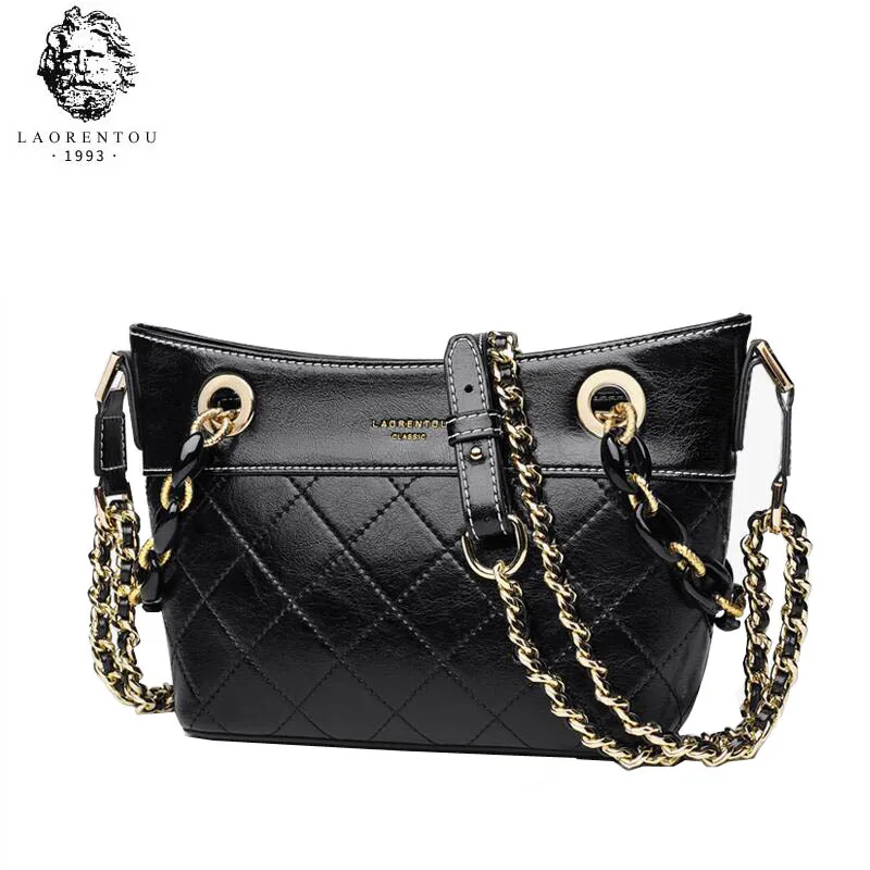 

LAORENTOU high quality fashion luxury brand 2019 new leather fashion rhombic shoulder chain retro wandering bag female cowhide