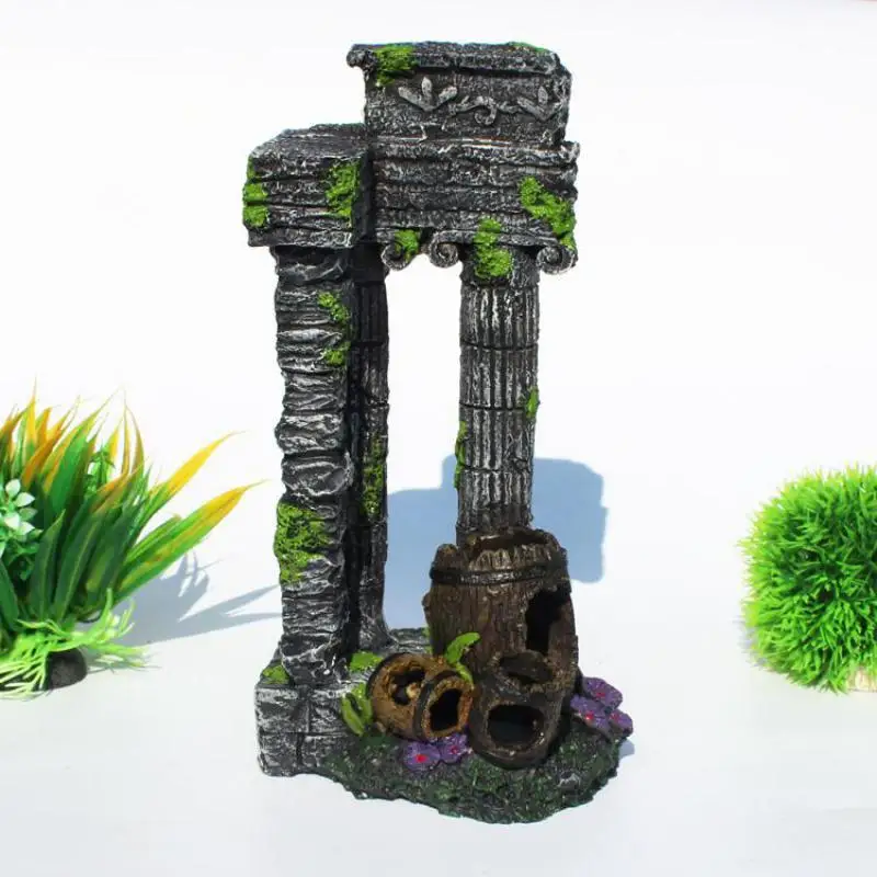 

Artificial Aquarium Roman Column Decoration Ancient Building Ruin With 3 Barels Fish Tank Greece Temple Ornament Hiding Cave