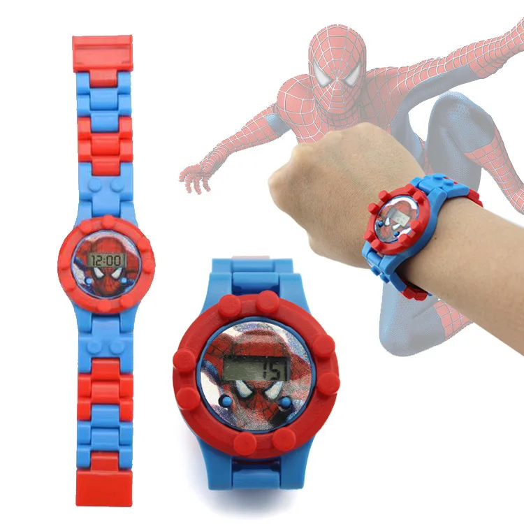 Disney Принцесса Девушка мужские часы Человек-паук мультфильм строительные блоки электронные цифровые часы детская игрушка, подарок часы Замороженные Эльза
